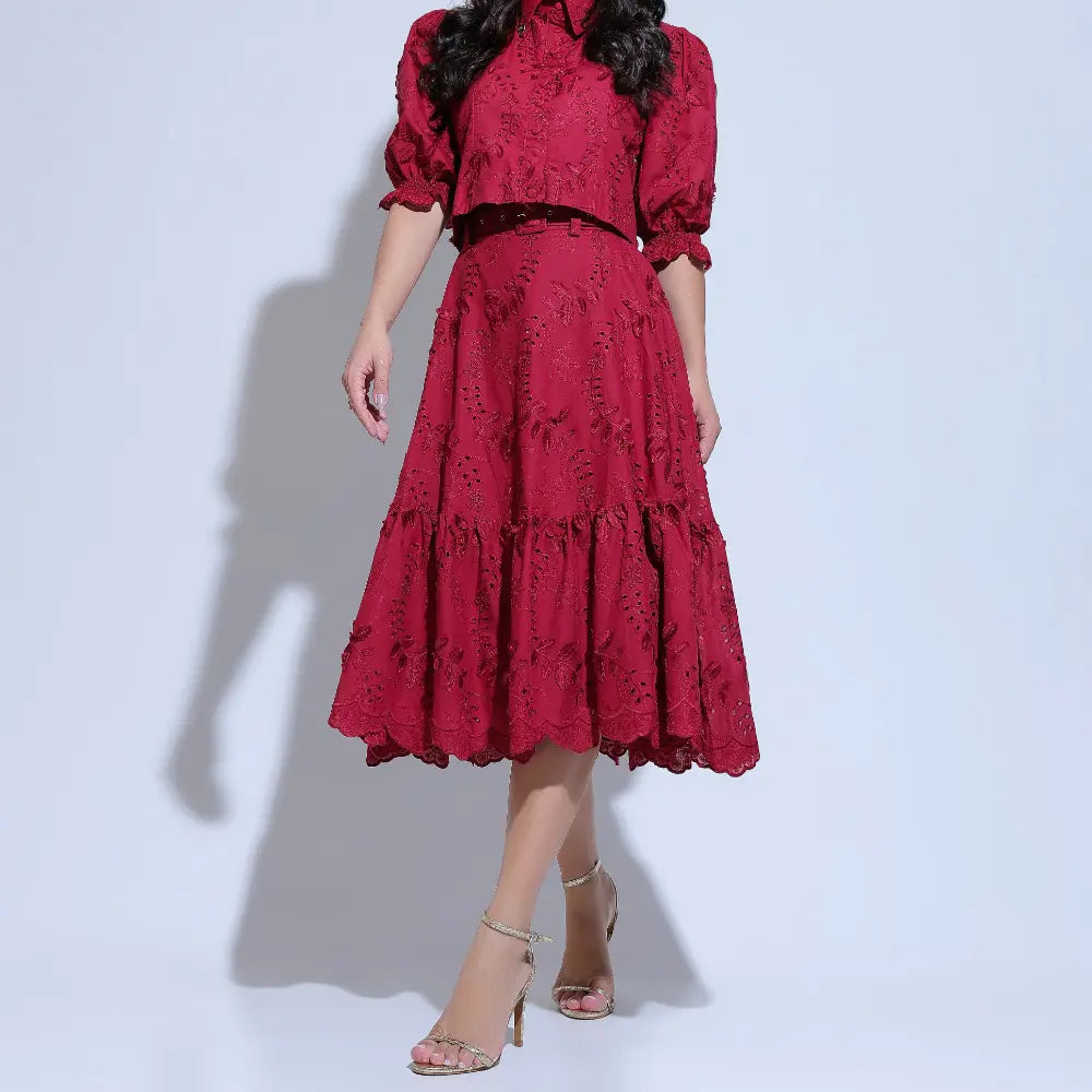 Conjunto Feminino Richelieu 3D Vermelho Bordado Luma