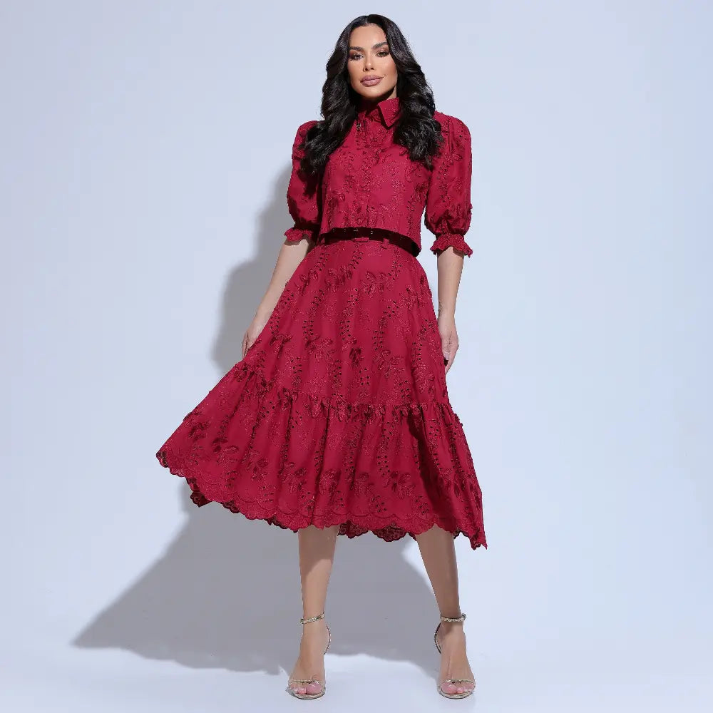 Conjunto Feminino Richelieu 3D Vermelho Bordado Luma