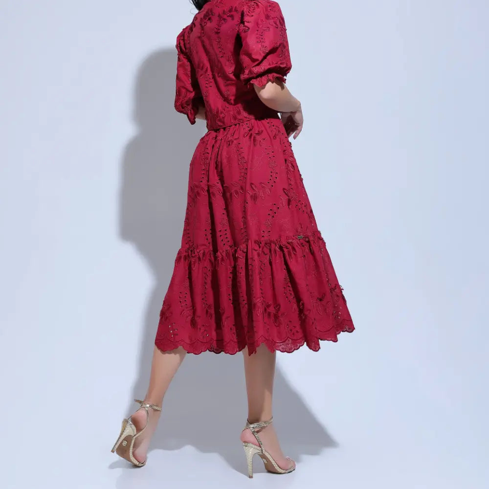 Conjunto Feminino Richelieu 3D Vermelho Bordado Luma