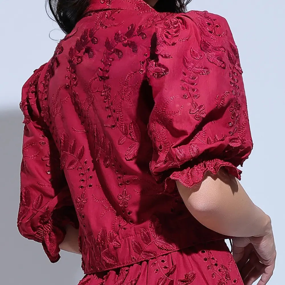 Conjunto Feminino Richelieu 3D Vermelho Bordado Luma