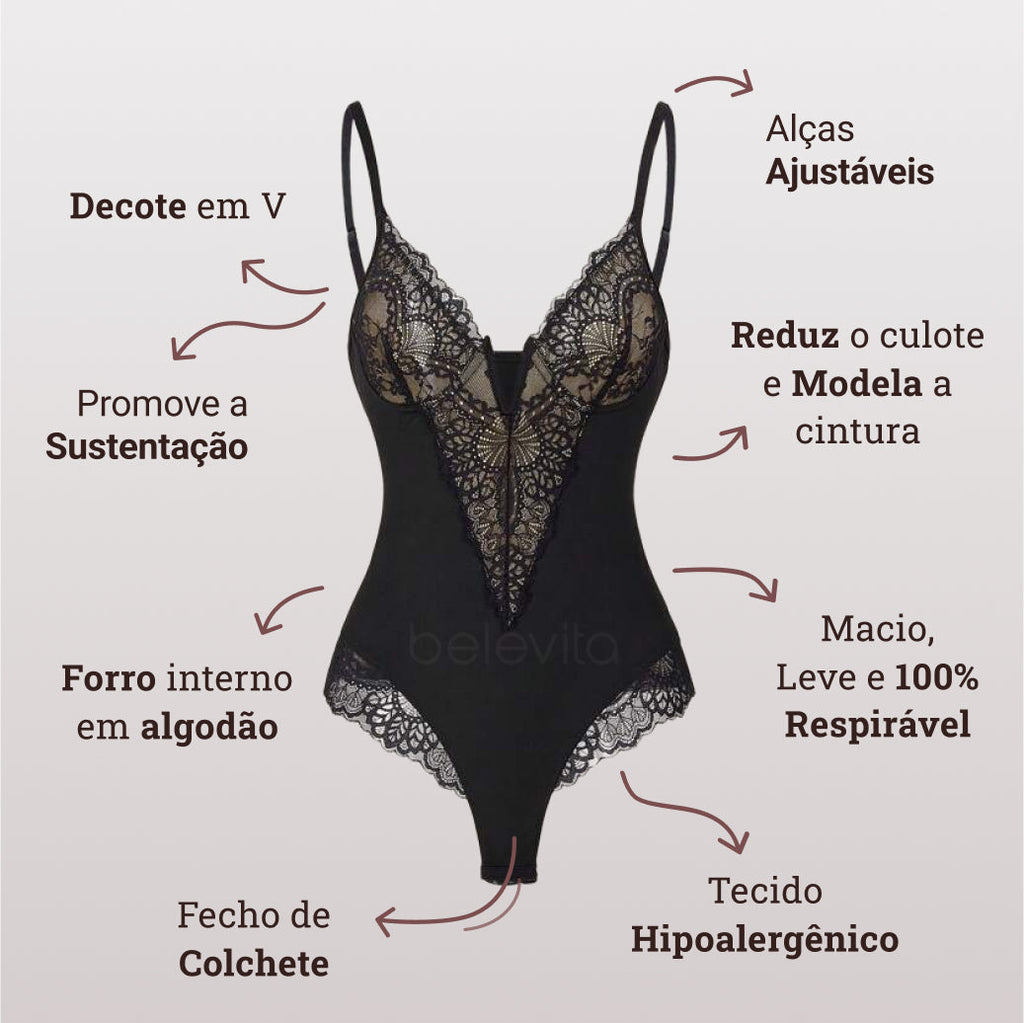 Body Modelador de Renda - Luxo Slim + Brinde Calcinha Modeladora