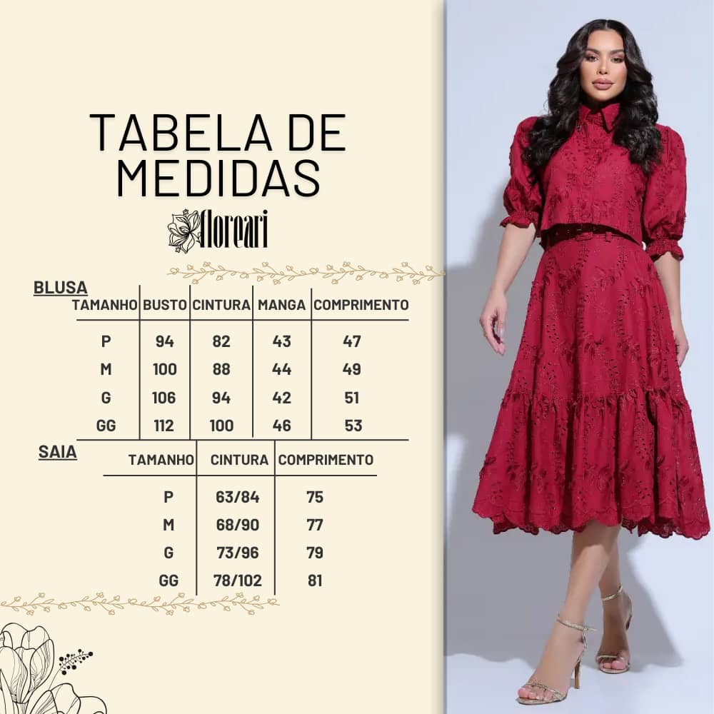 Conjunto Feminino Richelieu 3D Vermelho Bordado Luma
