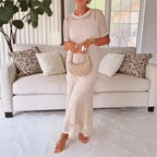 Conjunto Riviera™ com Vestido e Sobreposição Vazada em Crochê / A elegância que Você Merece esta Aqui!