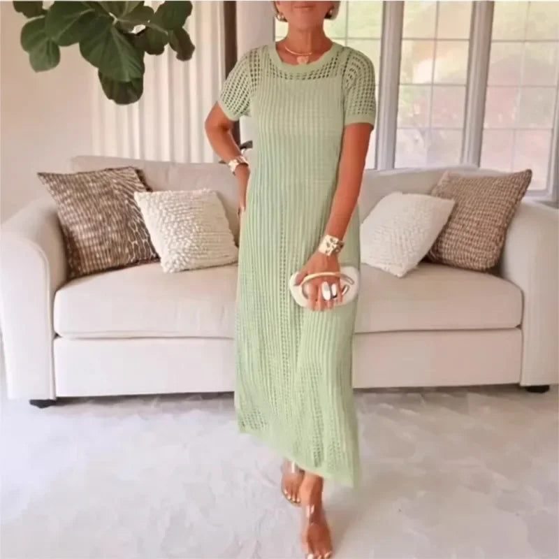 Conjunto Riviera™ com Vestido e Sobreposição Vazada em Crochê / A elegância que Você Merece esta Aqui!