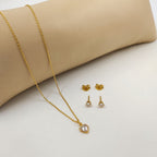 (BRINDE) Colar Feminino Delicado + Brincos e Pingente Ponto de Luz