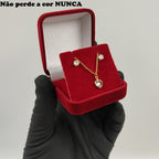 (BRINDE) Colar Feminino Delicado + Brincos e Pingente Ponto de Luz