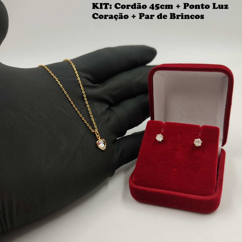 (BRINDE) Colar Feminino Delicado + Brincos e Pingente Ponto de Luz