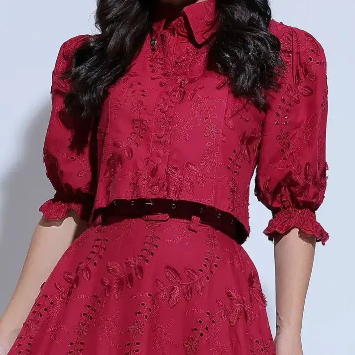 Conjunto Feminino Richelieu 3D Vermelho Bordado Luma